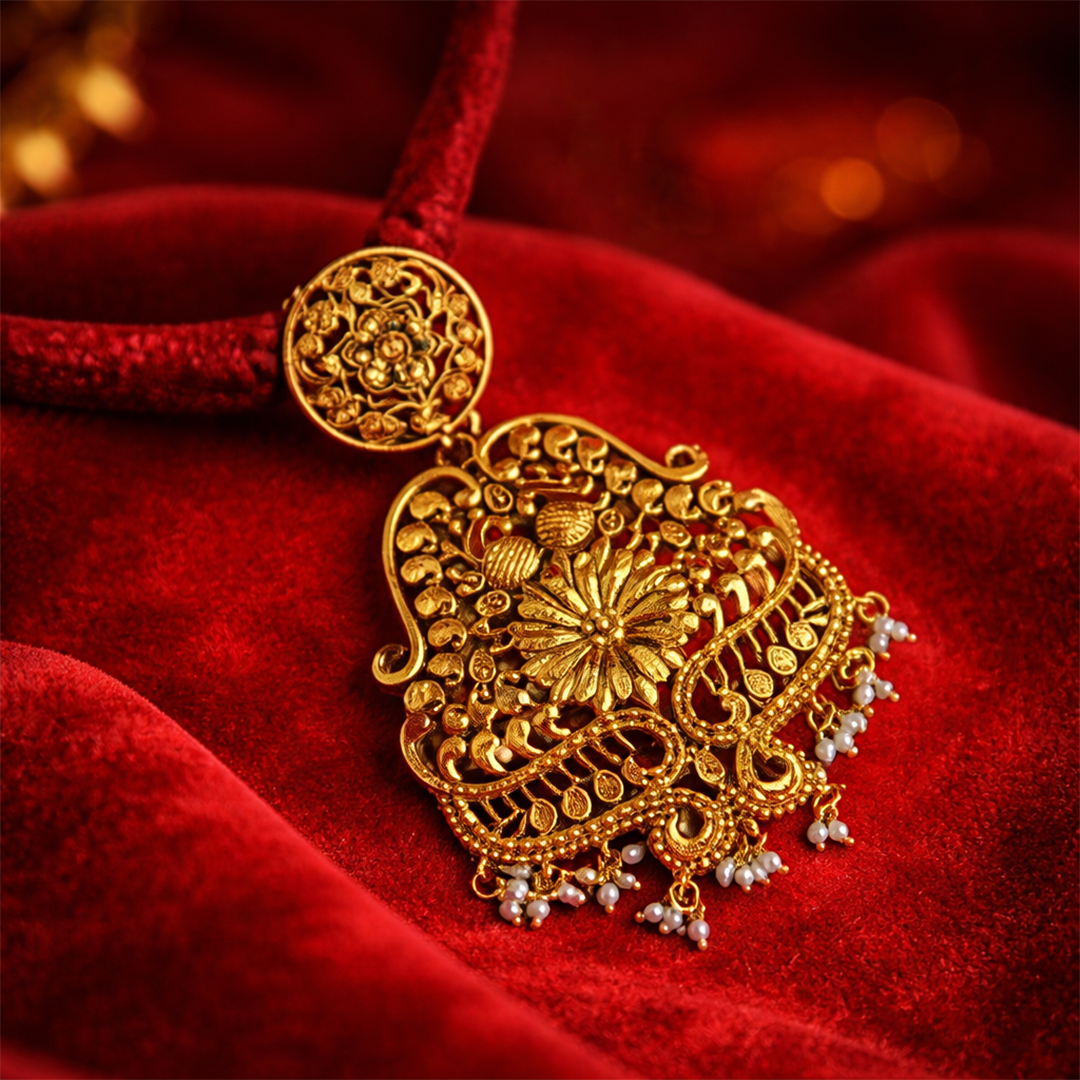 Traditional Mayur and Suryo-Mukhi Pendant with Pearls