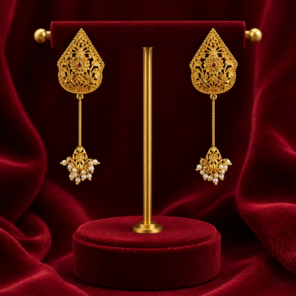 Naksha Designed Tulip Earrings with Pearl Drops.