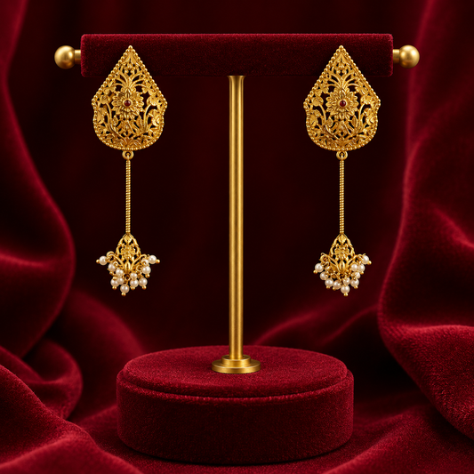 Naksha Designed Tulip Earrings with Pearl Drops.