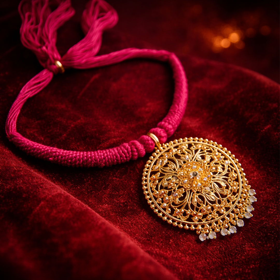 Purely Handcrafted Floral Pattern Golap Lota Pata Pendant