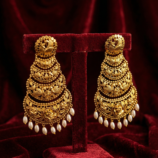 Traditional Mayur-Golap Long Earings with south sea Pearl drops