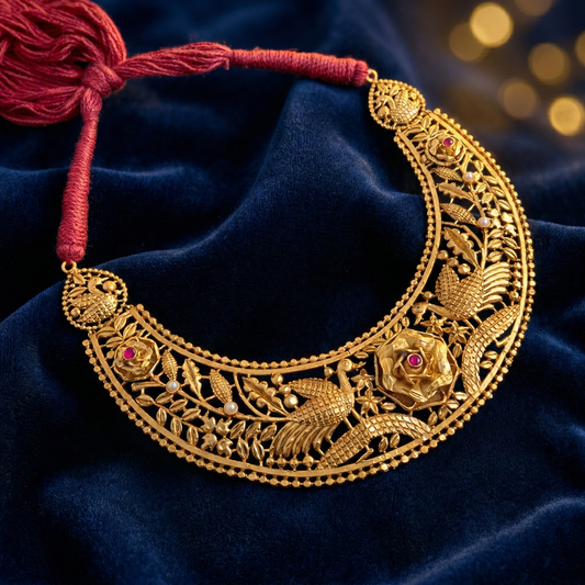 Traditional Mayur and Golap Handcrafted Necklace with Stones