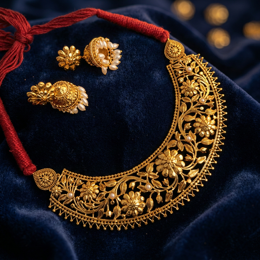 Traditional Golap Necklace with Jumka Earings and Pearls
