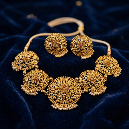 Traditional Go-Go Golap Necklace Set with Pearls