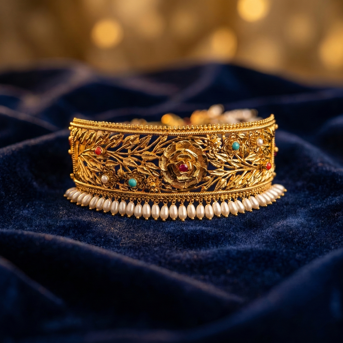 Traditional Golap Neck-Cuff Choker with Pearl Drops