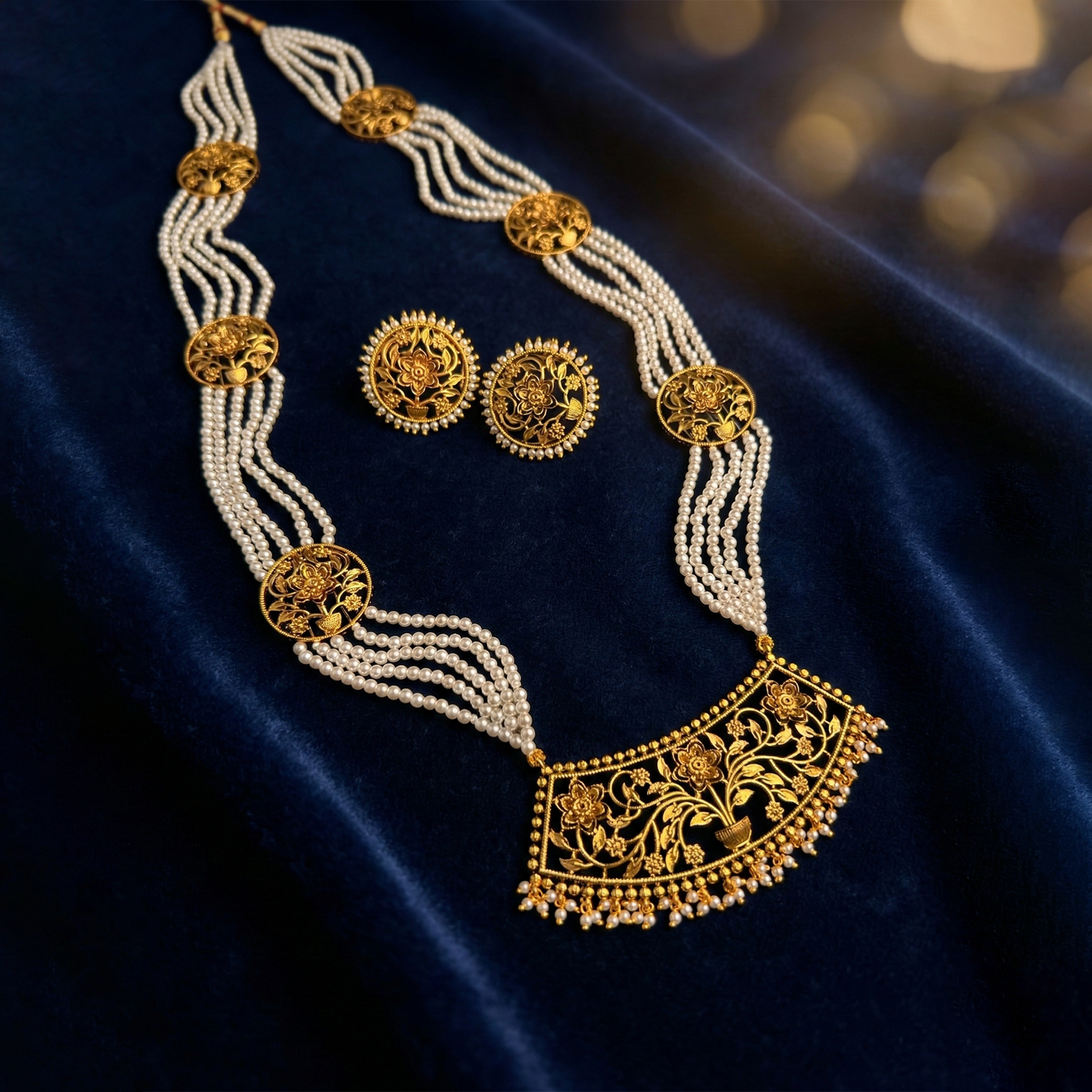 Vintage Handcrafted Gold Polished South Sea Pearl Sitahar Set